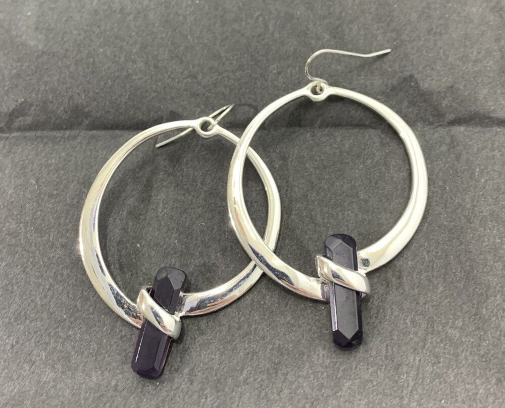 RLM Robert Lee Morris Wrapped Amethyst Crystal Earrings Silver Tone Dangle Drop